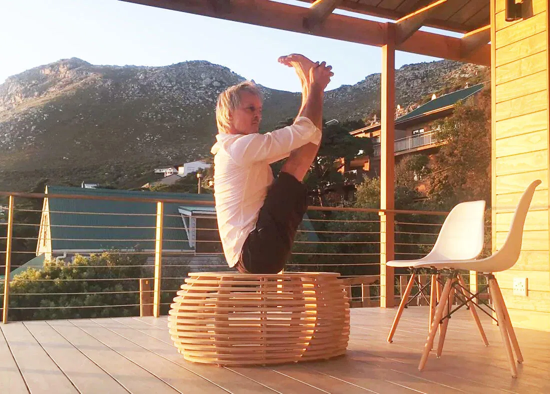 Matthew practising yoga, off the clock.